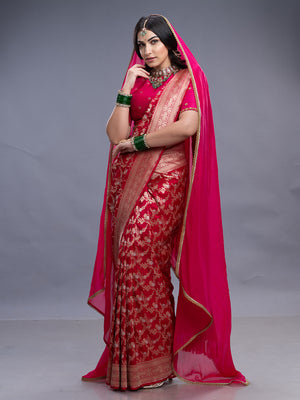 Bright Pink Banarasi Silk Saree