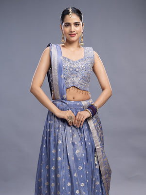 Lavender Banarasi Silk Crop Top & Skirt