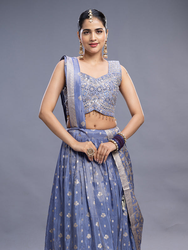 Lavender Banarasi Silk Crop Top & Skirt