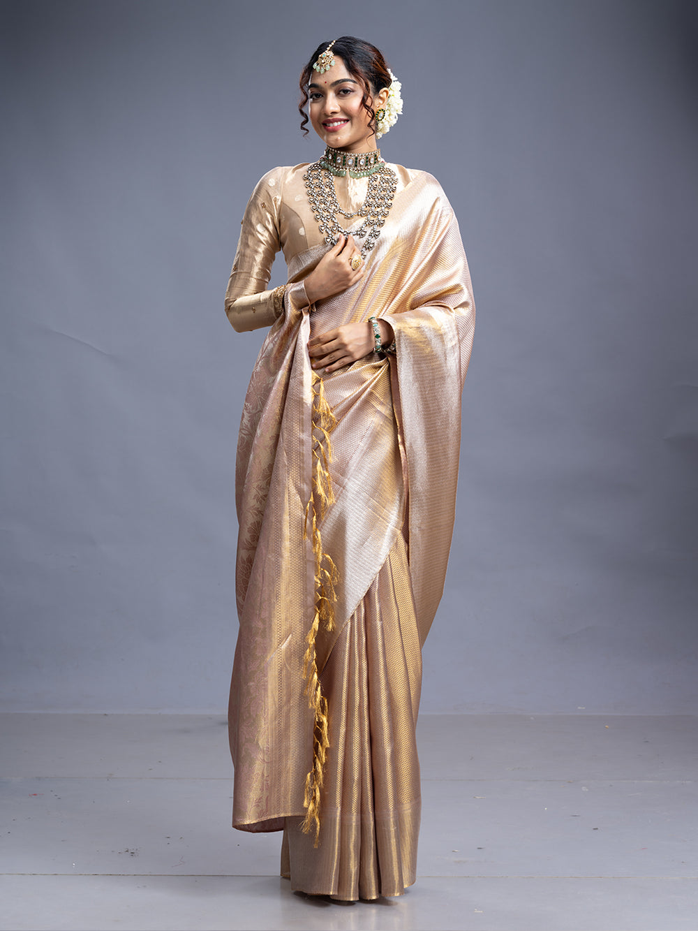 Antique gold Kancheepuram Silk Saree