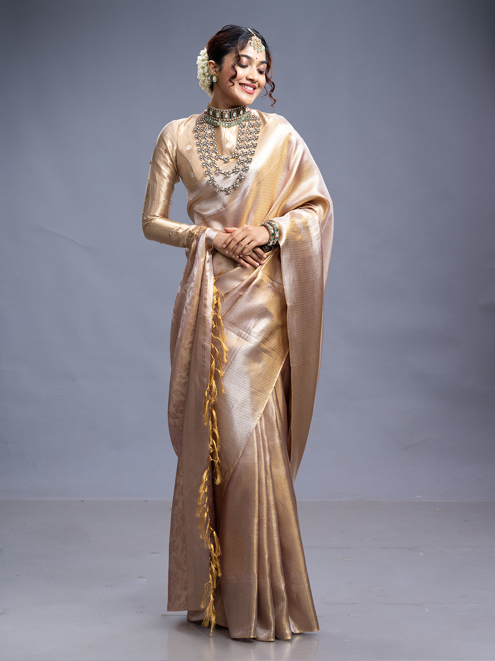 Antique gold Kancheepuram Silk Saree