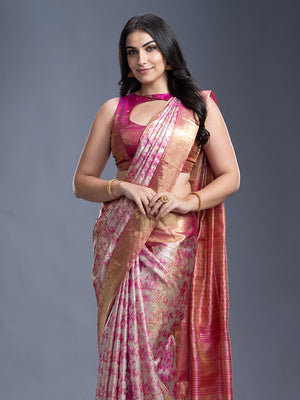 Pink & Silver Gold Kancheepuram Silk Saree