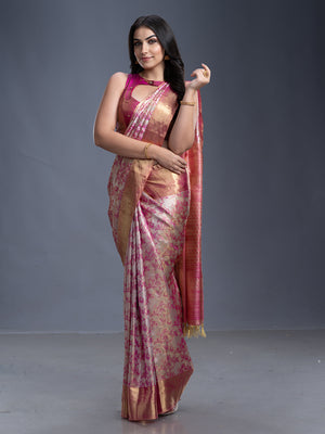 Pink & Silver Gold Kancheepuram Silk Saree