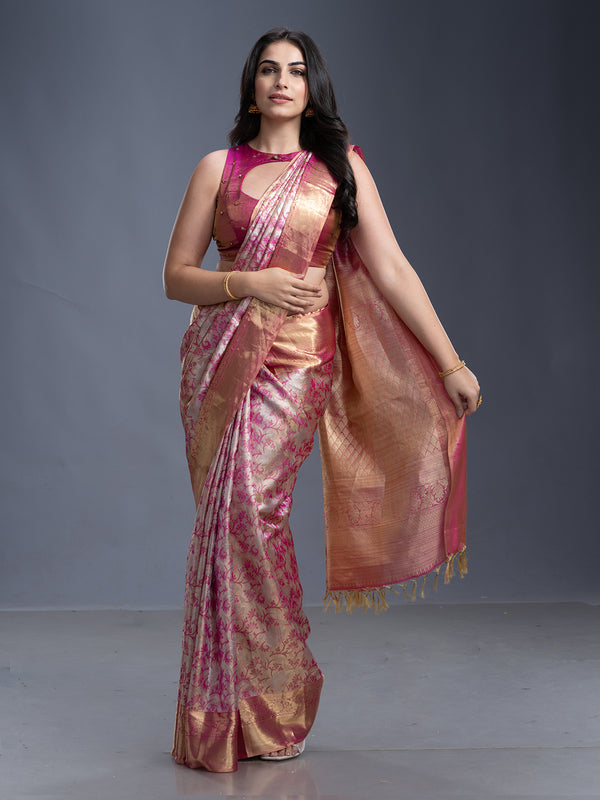 Pink & Silver Gold Kancheepuram Silk Saree