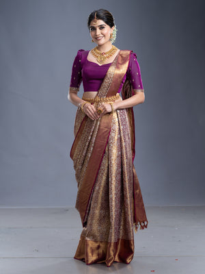 Golden & Wine Contrast Kancheepuram Silk Saree