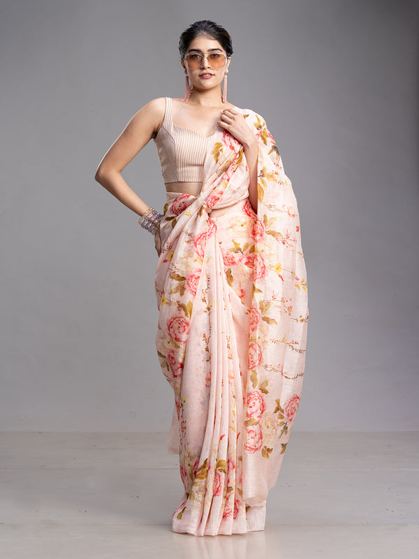 Peach Ethnic Wear Digital Print Saree