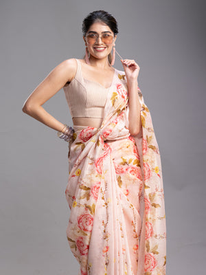 Peach Ethnic Wear Digital Print Saree
