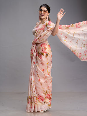 Peach Ethnic Wear Digital Print Saree