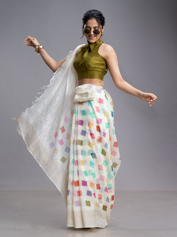 Multicolor Linen Casual Wear Saree