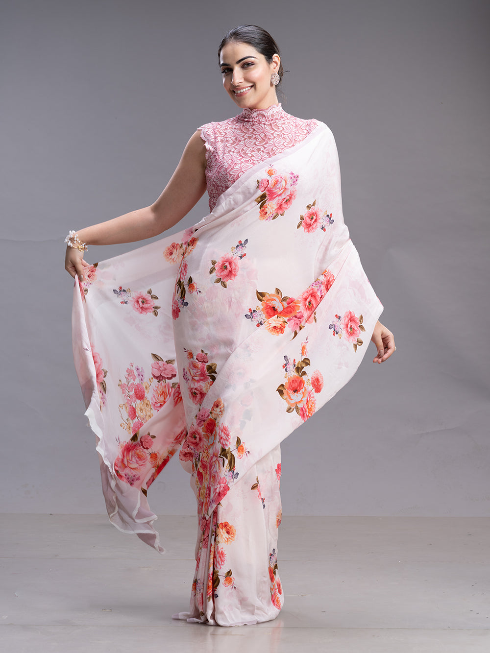 Pastel Pink Crape Silk Ethnic Wear Saree