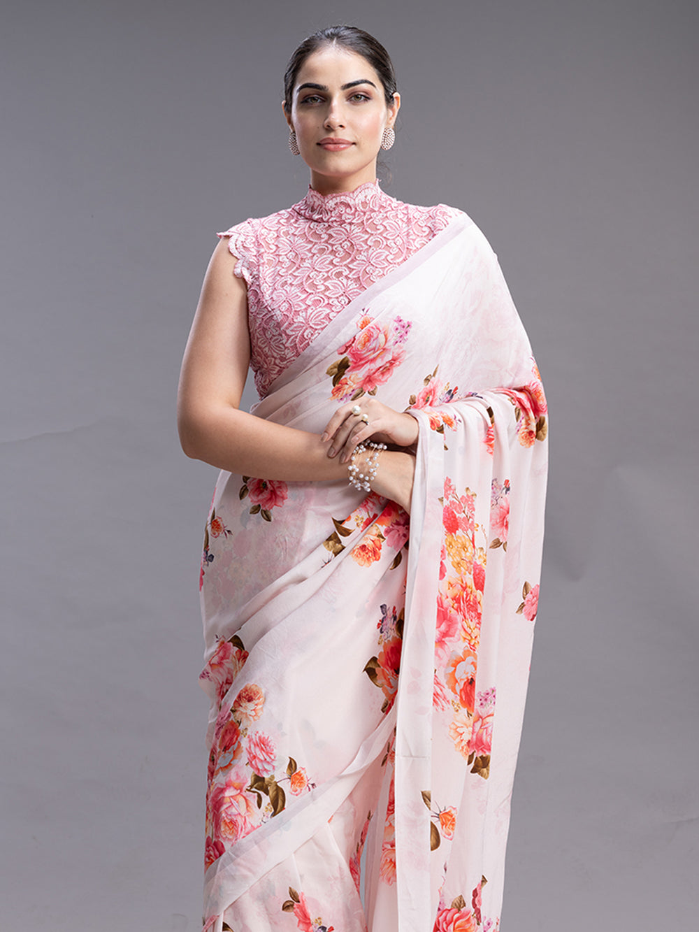 Pastel Pink Crape Silk Ethnic Wear Saree