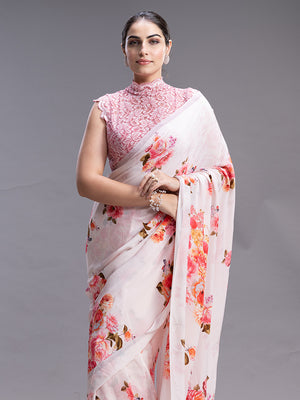 Pastel Pink Crape Silk Ethnic Wear Saree