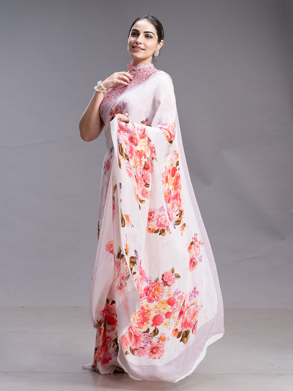 Pastel Pink Crape Silk Ethnic Wear Saree