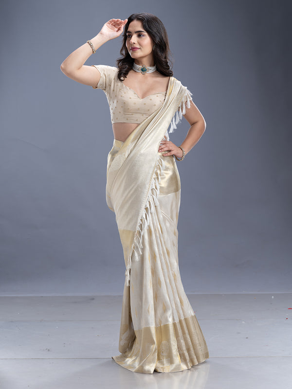 Off White Tissue Silk Kancheepuram Silk Saree