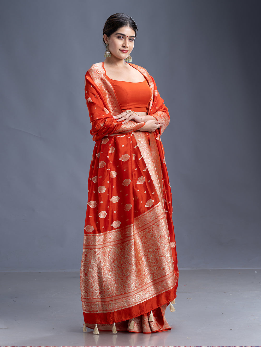 Orange Golden Buttas Banarasi Saree