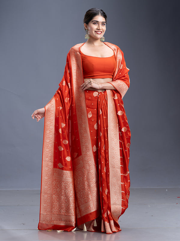 Orange Golden Buttas Banarasi Saree