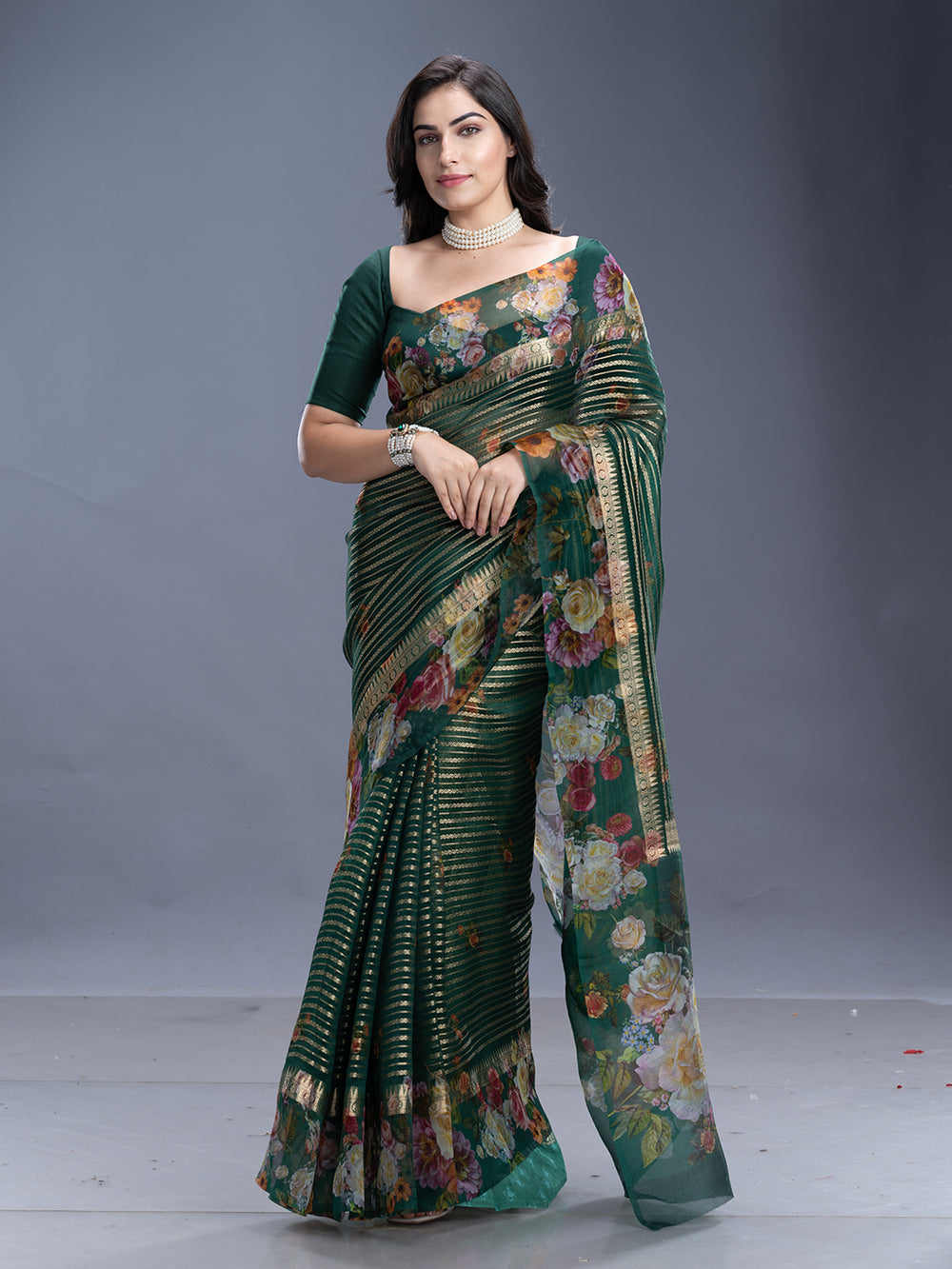 Bottle Green Ethnic Wear Saree
