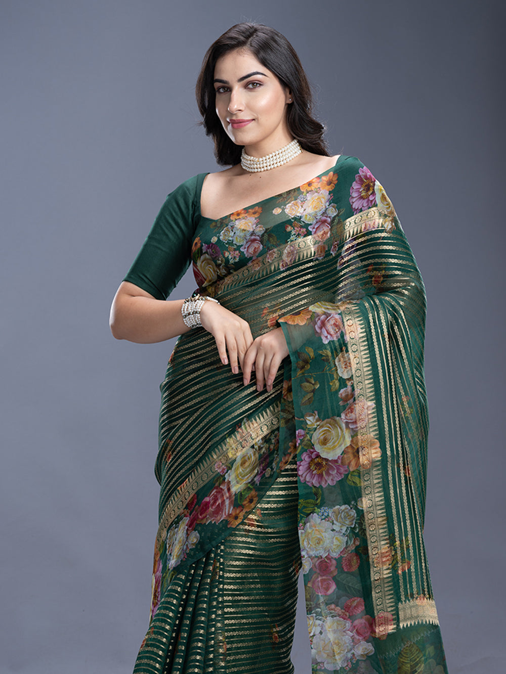 Bottle Green Ethnic Wear Saree
