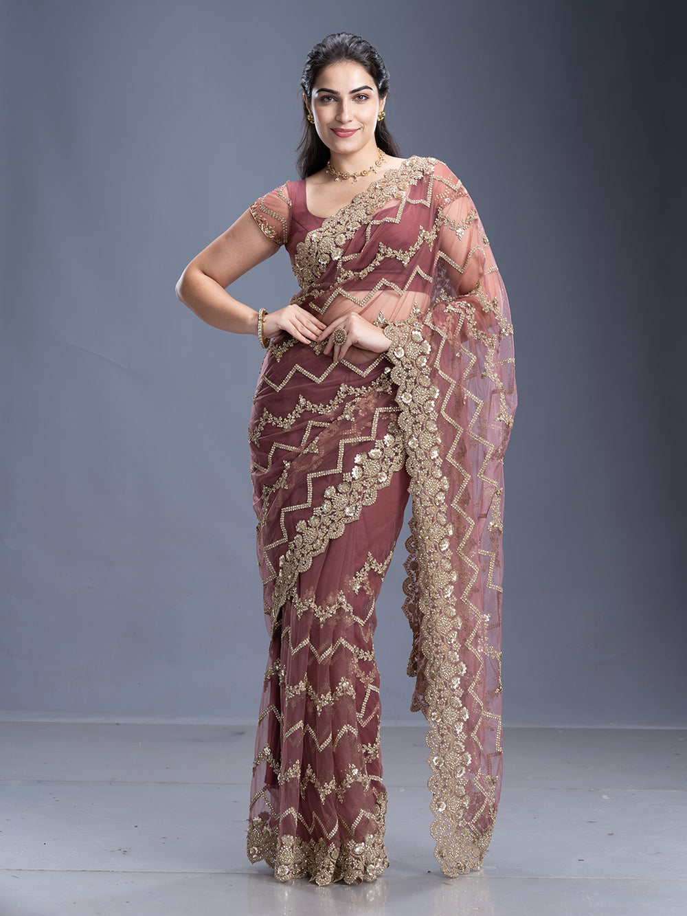 Zig Zag Sequence Net Designer Fancy Saree