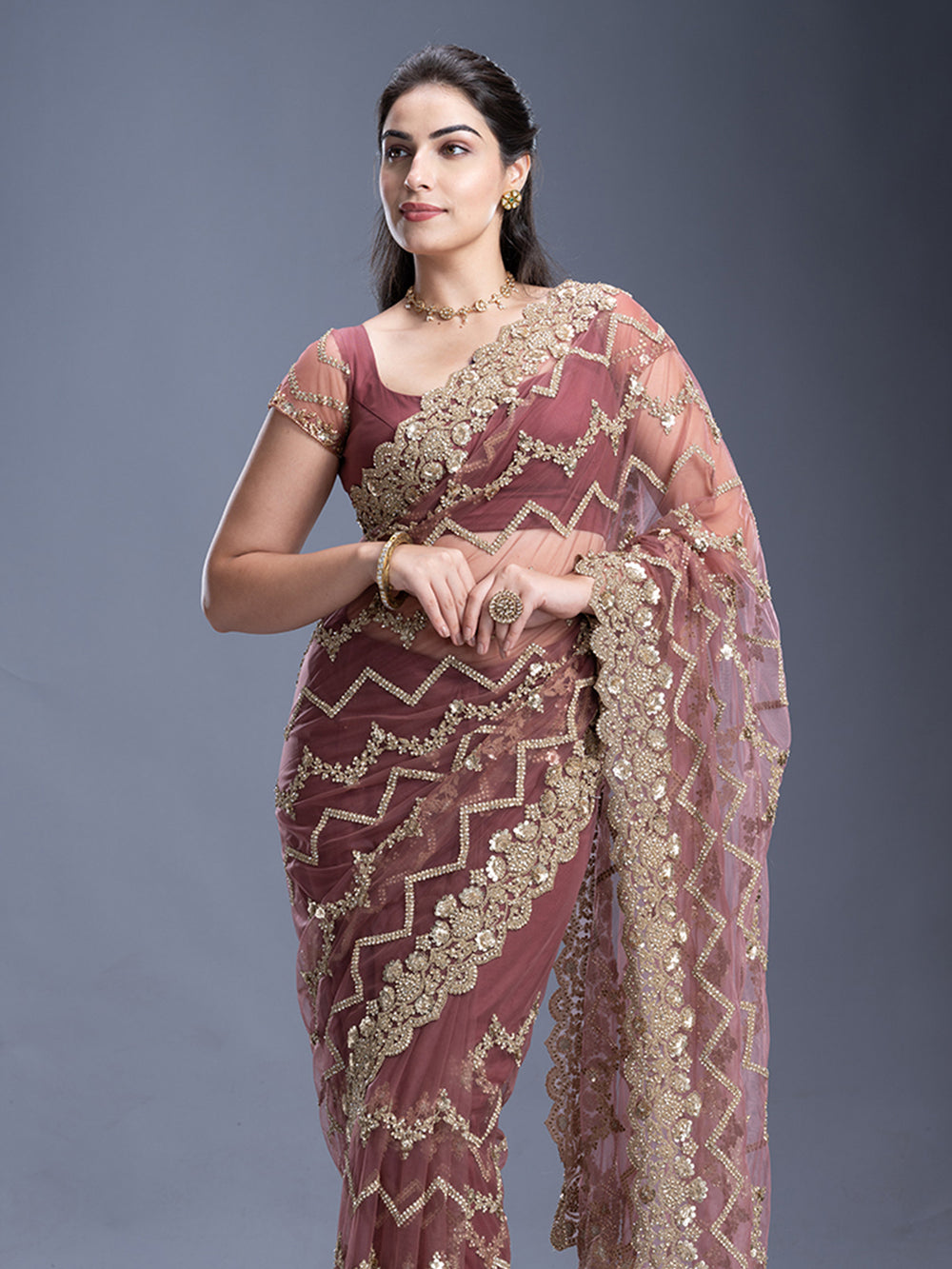 Zig Zag Sequence Net Designer Fancy Saree