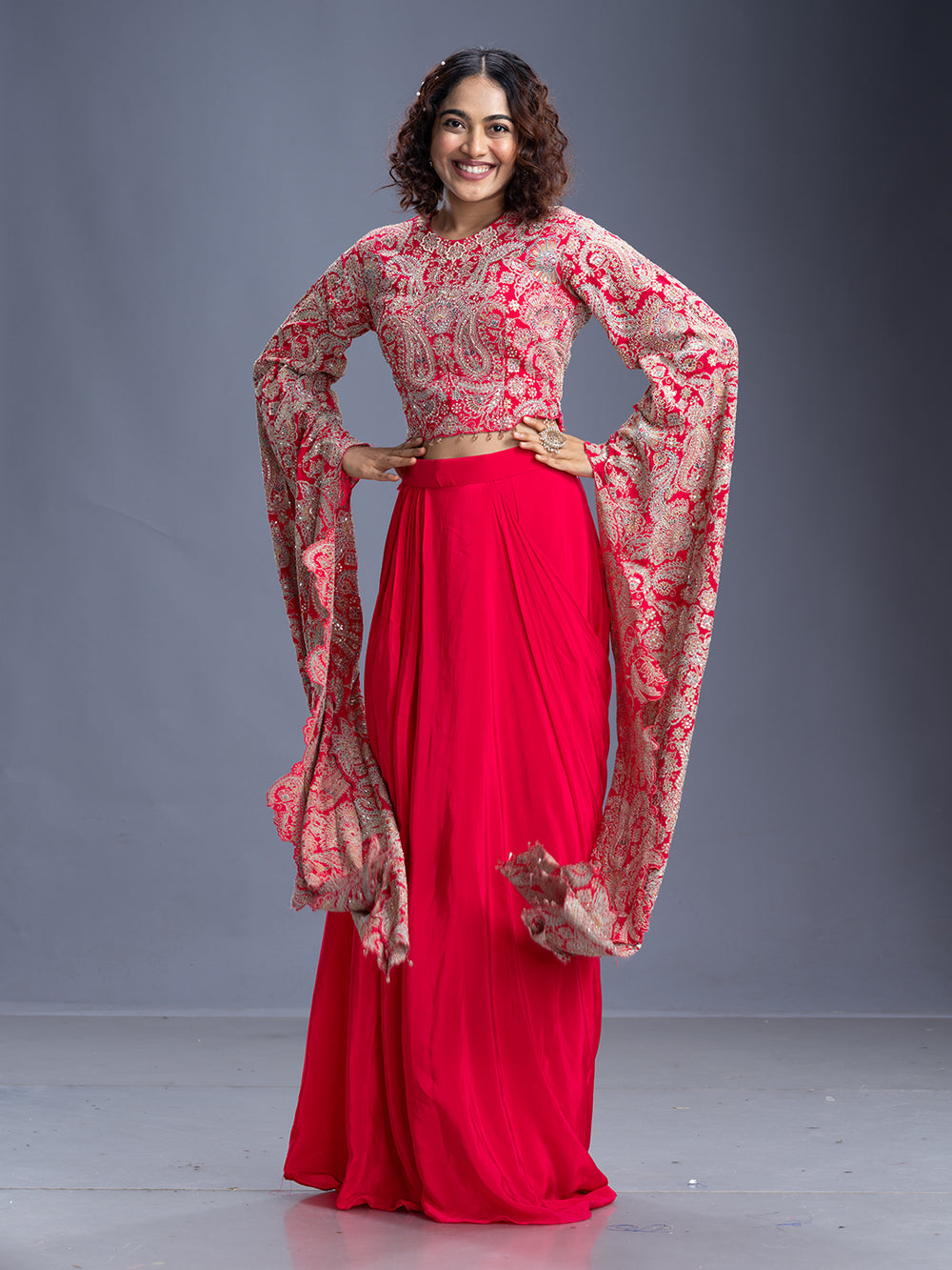 Pink Silk Thread Work Western Skirt & Top