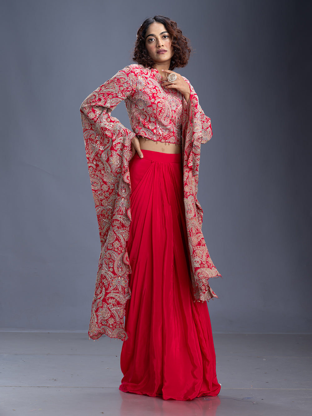 Pink Silk Thread Work Western Skirt & Top