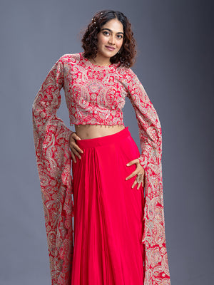 Pink Silk Thread Work Western Skirt & Top