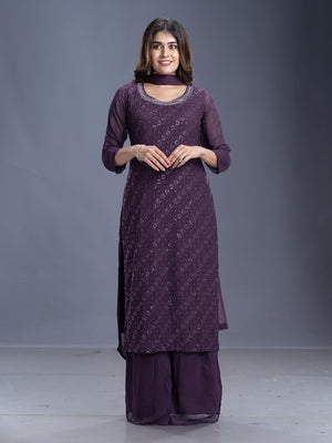 Wine Thread & Bead Georgette Sharara