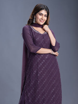Wine Thread & Bead Georgette Sharara