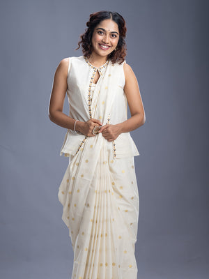 Off White Cotton Kerala Saree