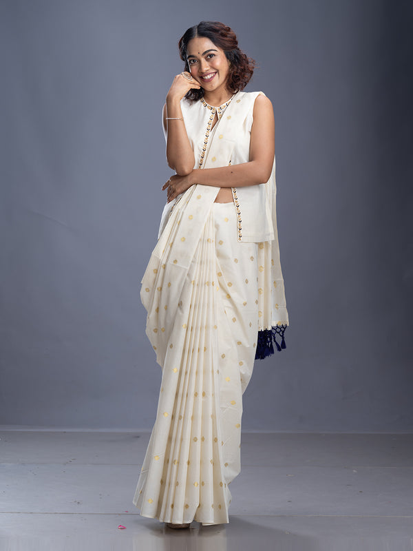 Off White Cotton Kerala Saree
