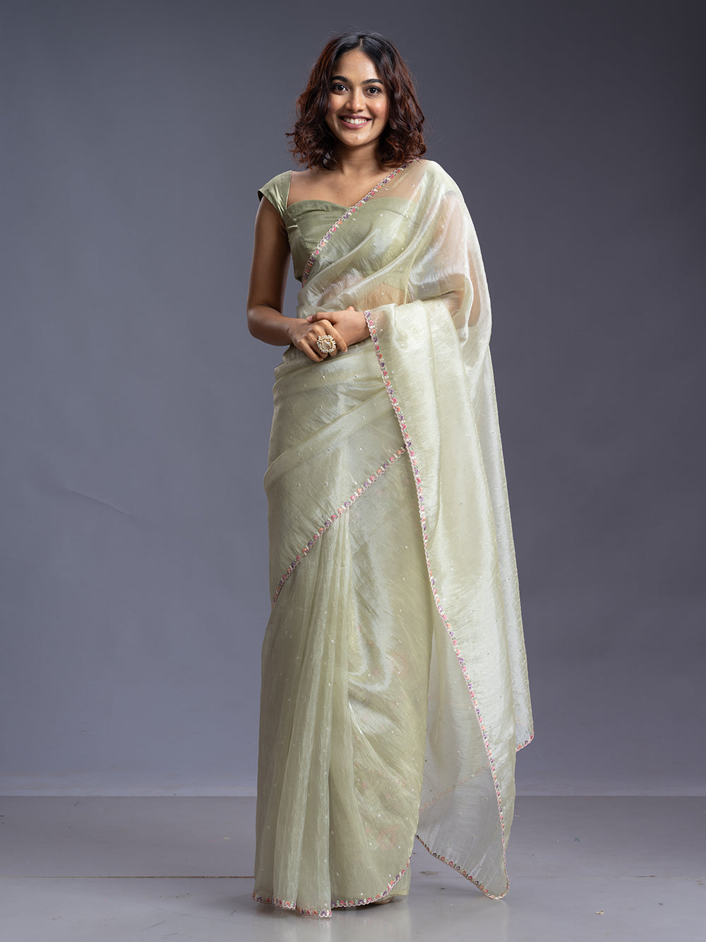 Pastel Green Designer Fancy Saree