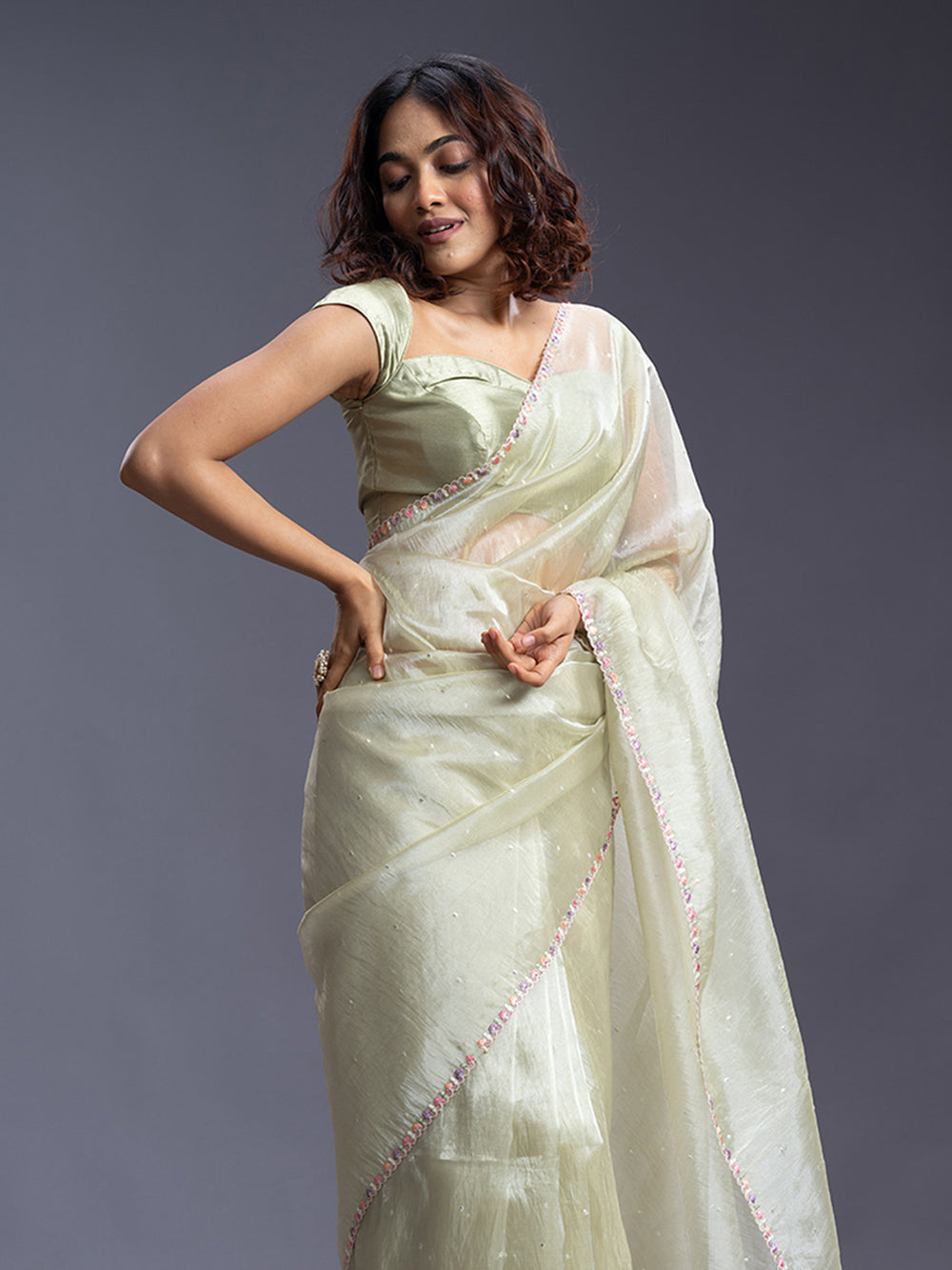 Pastel Green Designer Fancy Saree