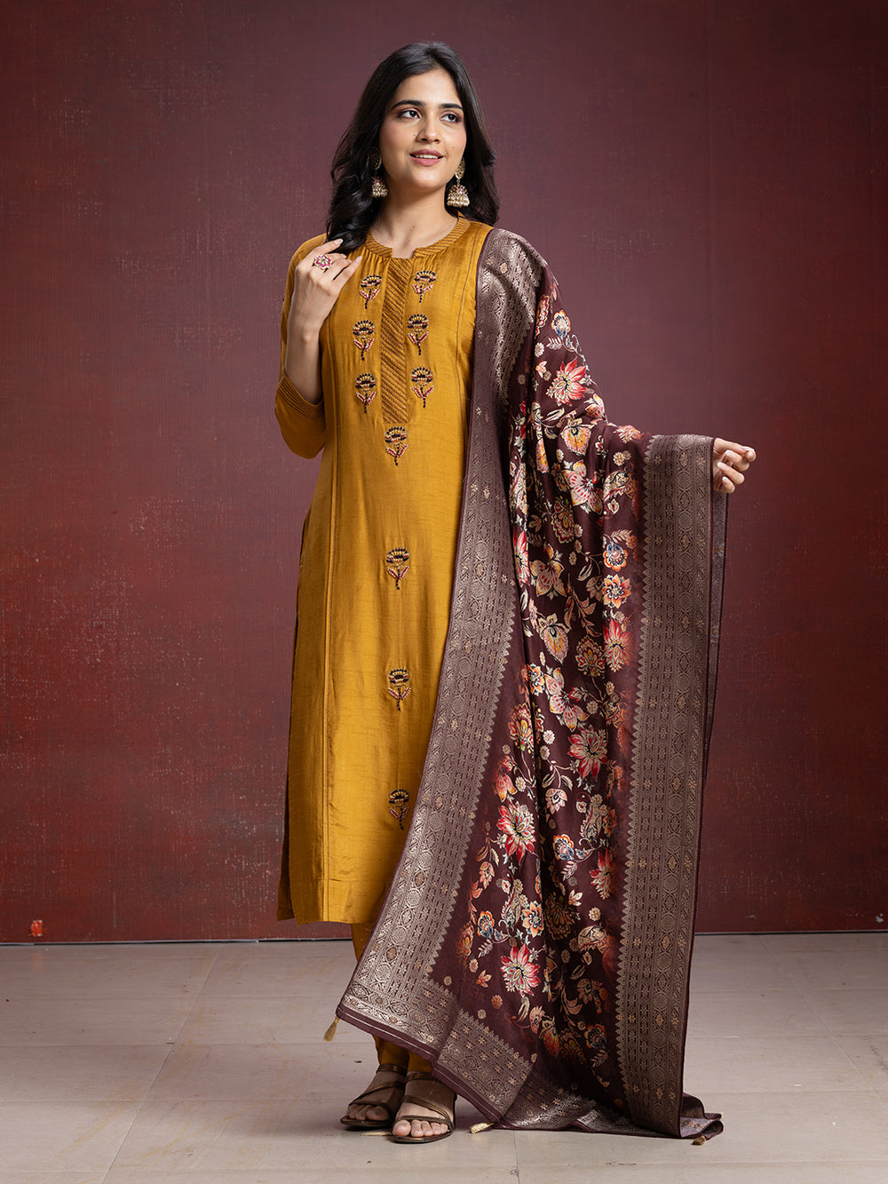 Mustard Yellow Silk Ready Made Salwar