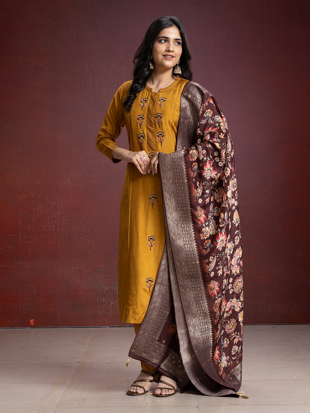 Mustard Yellow Silk Ready Made Salwar