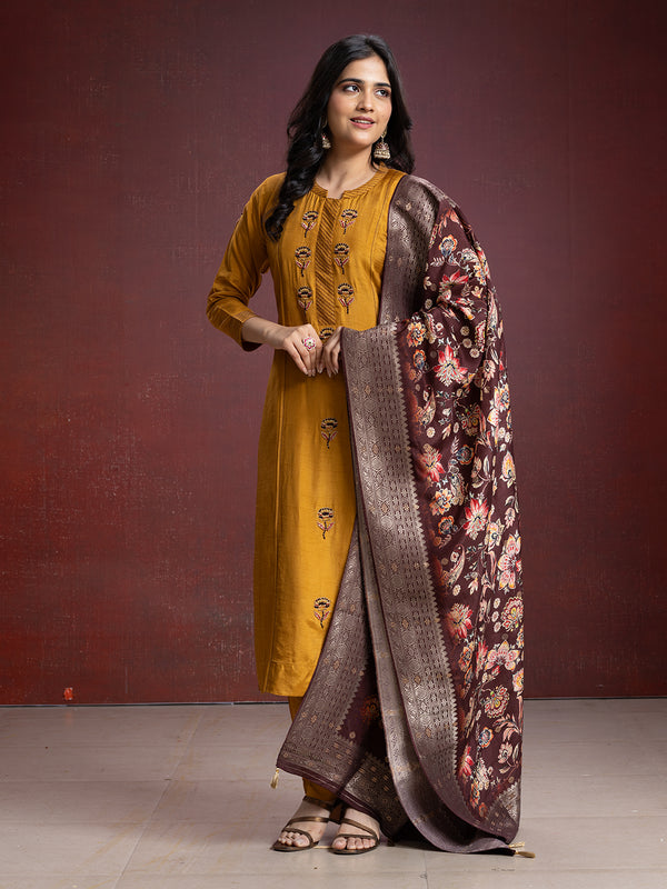 Mustard Yellow Silk Ready Made Salwar