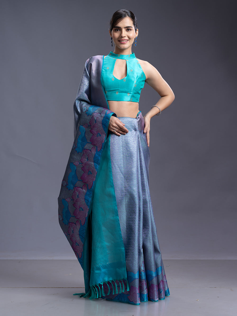 Dusty Blue Kancheepuram Silk Saree