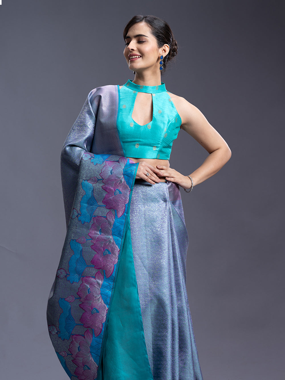 Dusty Blue Kancheepuram Silk Saree