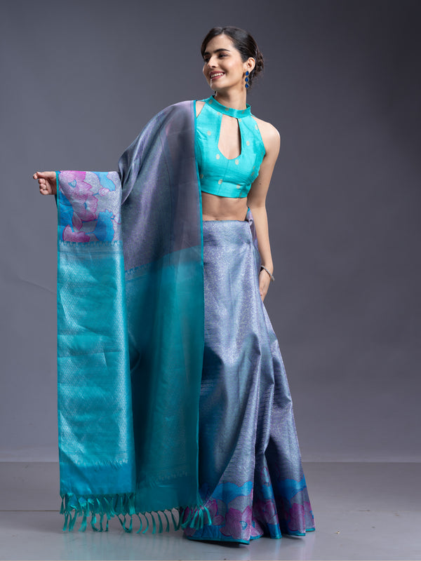 Dusty Blue Kancheepuram Silk Saree