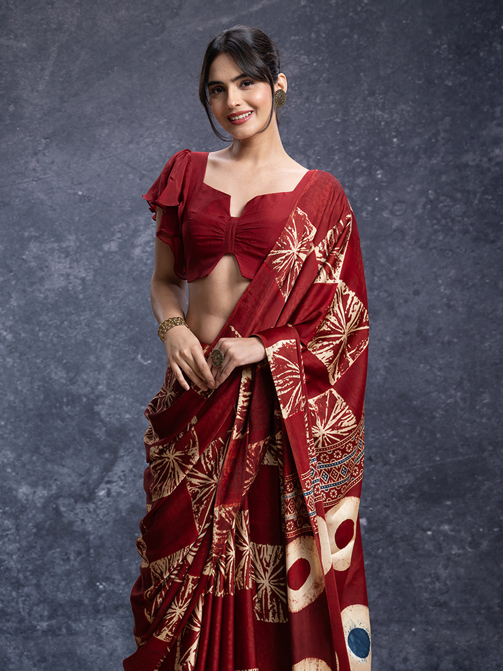 Crape Silk Deep Maroon Modal Saree