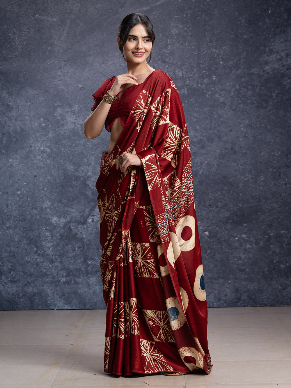Crape Silk Deep Maroon Modal Saree