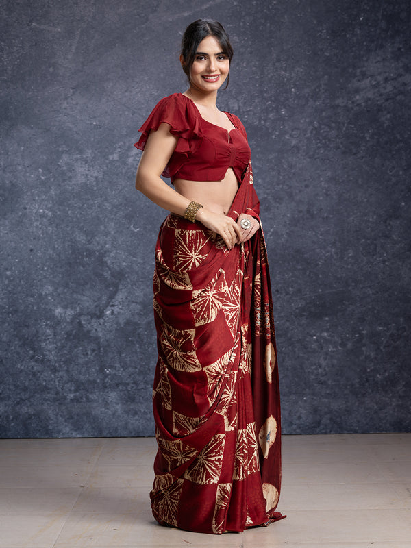 Crape Silk Deep Maroon Modal Saree