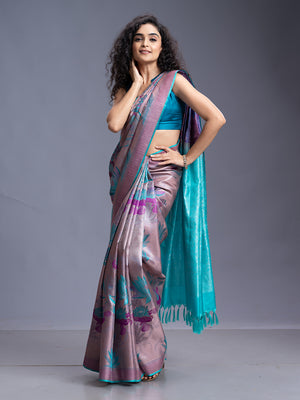 Champagne Pink with Sapphire Kancheepuram Silk Saree
