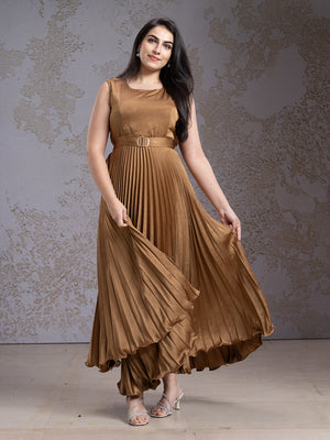Peanut Color Satin Crape Western Frock