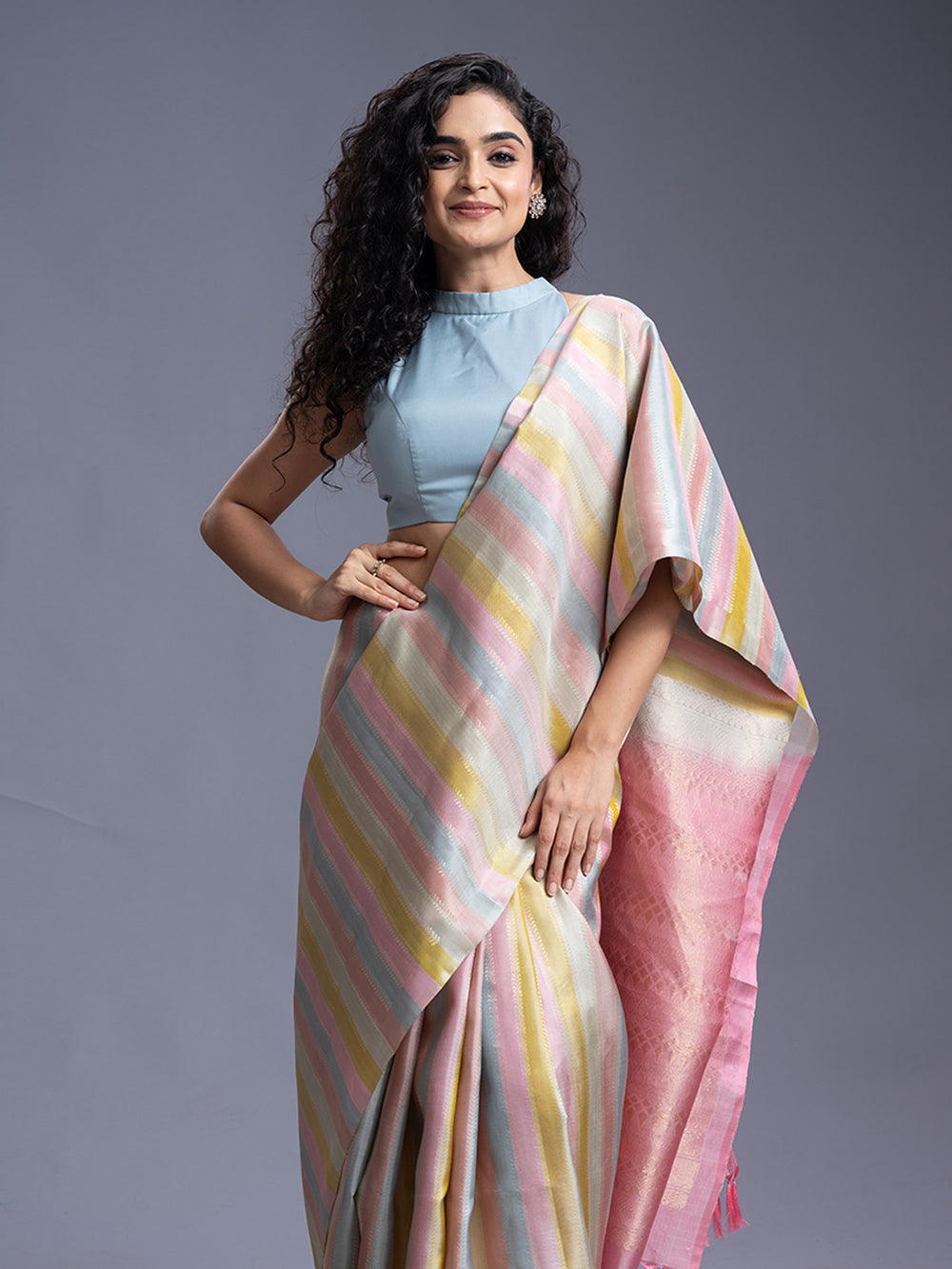 Borderless Multi Color Soft Silk Saree