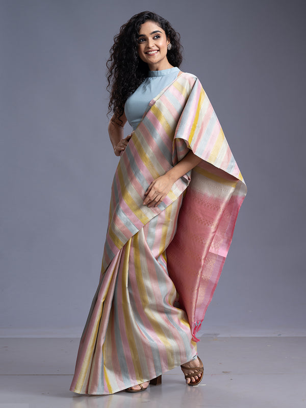 Borderless Multi Color Soft Silk Saree