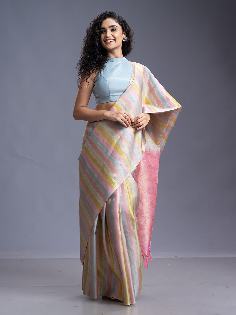 Borderless Multi Color Soft Silk Saree