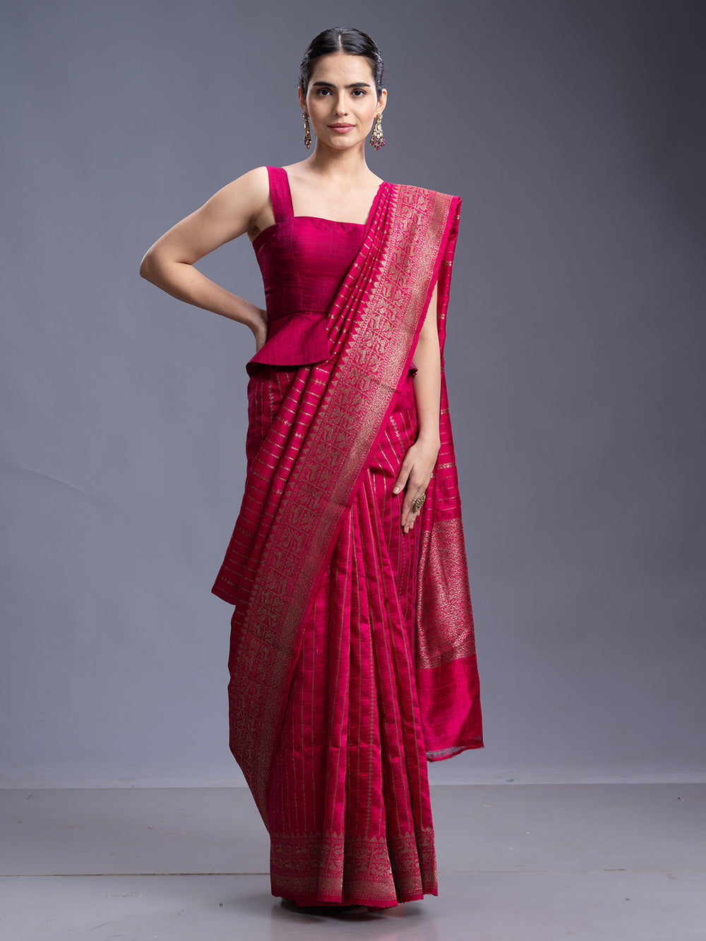 Reddish Maroon Rose Silk Banarasi 