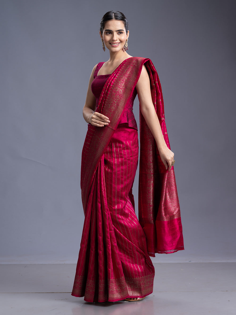 Reddish Maroon Rose Silk Banarasi 