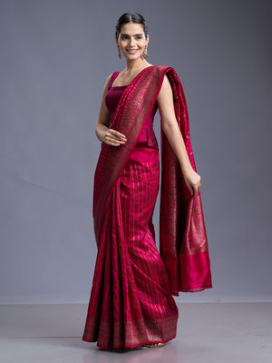 Reddish Maroon Rose Silk Banarasi 